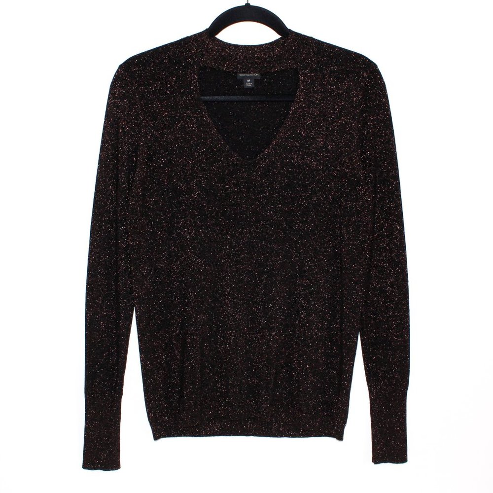 W Worthington Sparkly Copper Metallic Keyhole Neck Sweater